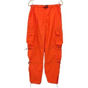 Disclosure Womens Large Pants Parachute Cargo Nylon Orange Rave Gorpore Retro